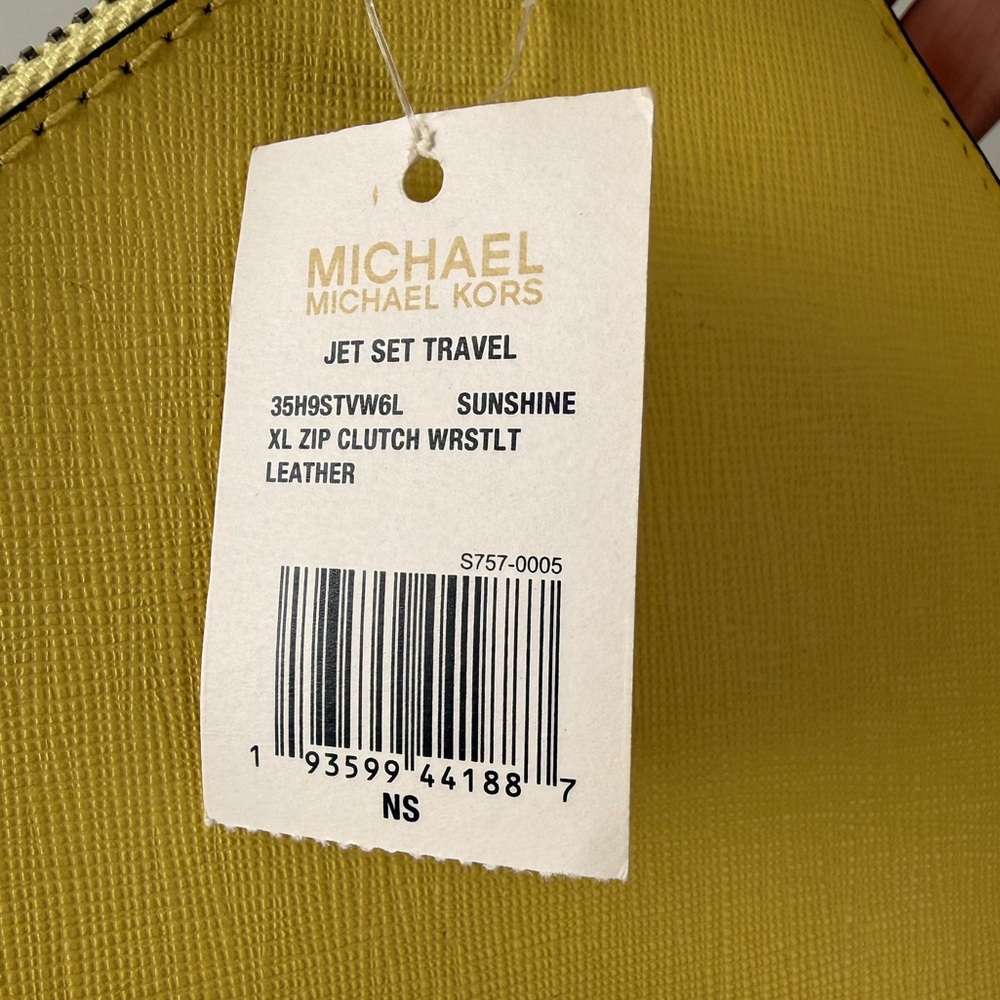 Michael Kors Yellow Studded Wristlet Clutch with Detachable Strap - Picture 3 of 4